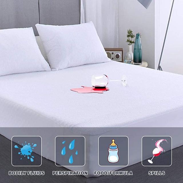 Queen Bed Mattress Protector Waterproof Queen Mattress Cover Washable White Noiseless Premium Soft Cotton Terry Vinyl-Free Mattress Cover Queen Size Bed for Pets Kids Adults