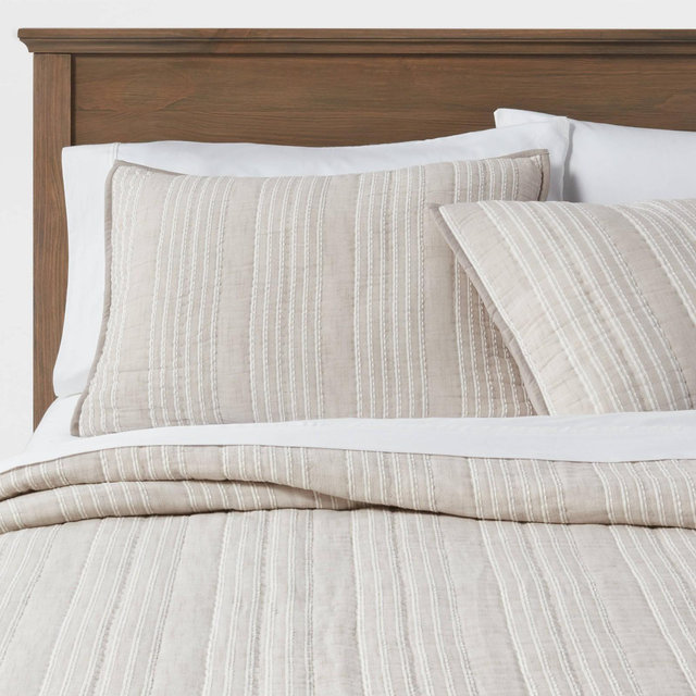 Gray Stitched Stripe Quilt - Threshold™