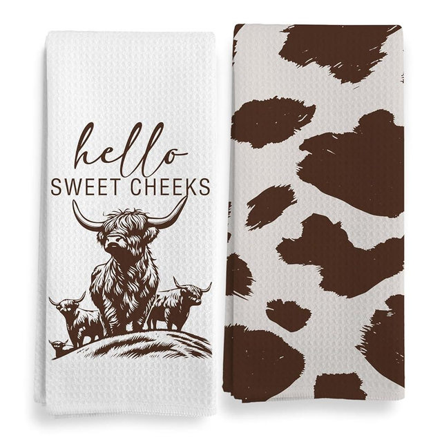 Qeheb Western Cow Kitchen Towels, Farmhouse Cow Print Kitchen Towels Decorative Set, Rustic Cow Kitchen Decor, Western Cow Hand Dish Tea Towels for Kitchen 16x24in