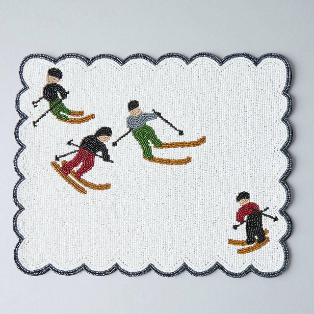 Holiday Skier Handcrafted Beaded Placemats, Set of 4