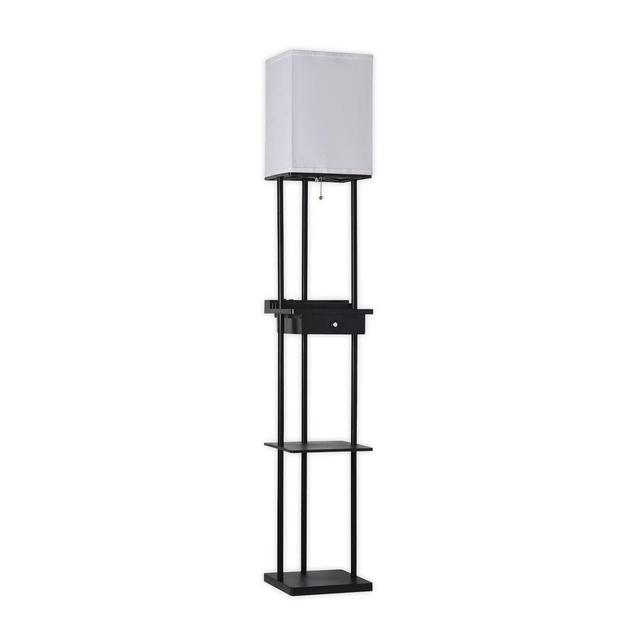 Adesso Etagere Floor Lamp with Charging Station in Black