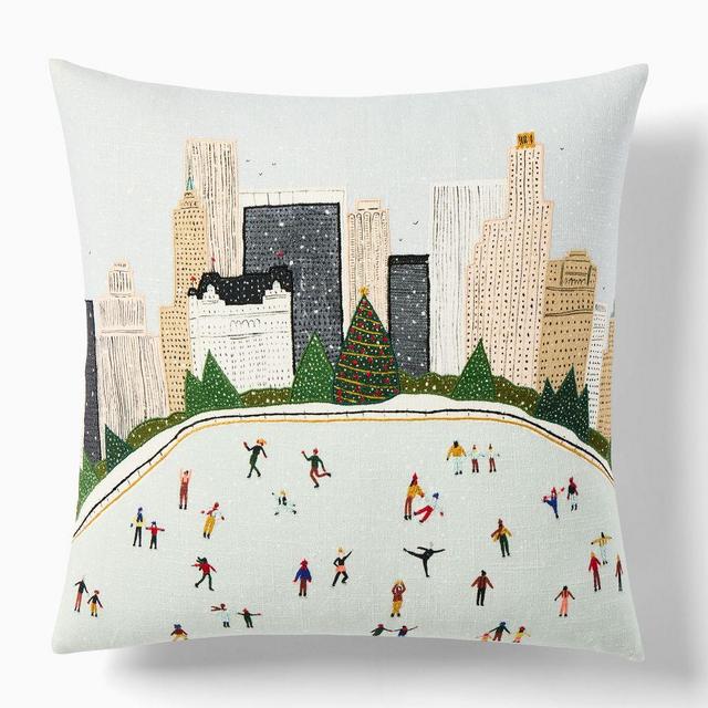 Ice Skating Pillow Cover, 20x20, Alabaster