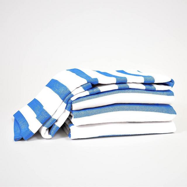 Realm 17" x 27" 100% Cotton Kitchen Towel (4 Pack) | Stripe Pattern Nautical Blue | Soft, Plush & Absorbent with Solid White Backing