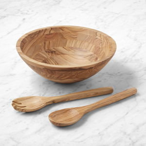 Williams Sonoma Olivewood Salad Bowl and Salad Servers
