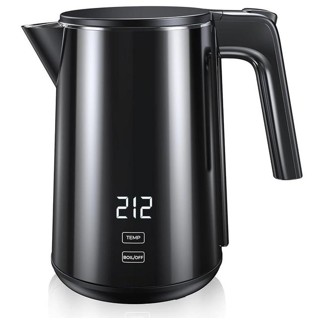 Electric Kettle, 1.0L 1200W Fast Heat with Auto Shut-Off, Boil-Dry Proof, 7 Temperature Control Teapot, Double Wall Stainless Steel Water Boiler Heater, 4H Keep Warm, Cool Touch Coffee Tea Pot, Blac