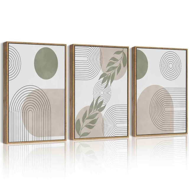 Drsoum Green Bohemian Wall Art Framed Boho Plant Sage Wall Decor Abstract Geometry Artwork Bedroom Home Office Living Room Prints Ready to Hang 11x14in Natural Framed