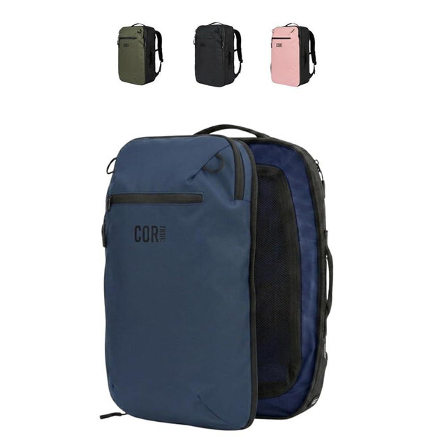 COR Surf Travel Backpack Carry On Backpack for Airplanes - Travel Backpack with Clamshell Design The Island Hopper - 28L Blue