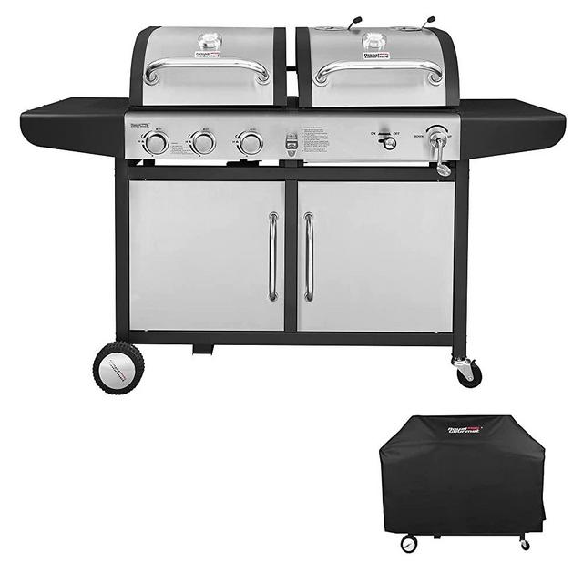 Royal Gourmet ZH3002SC 3-Burner 25,500-BTU Dual Fuel Propane and Charcoal Combo with Protected Grill Cover, Silver