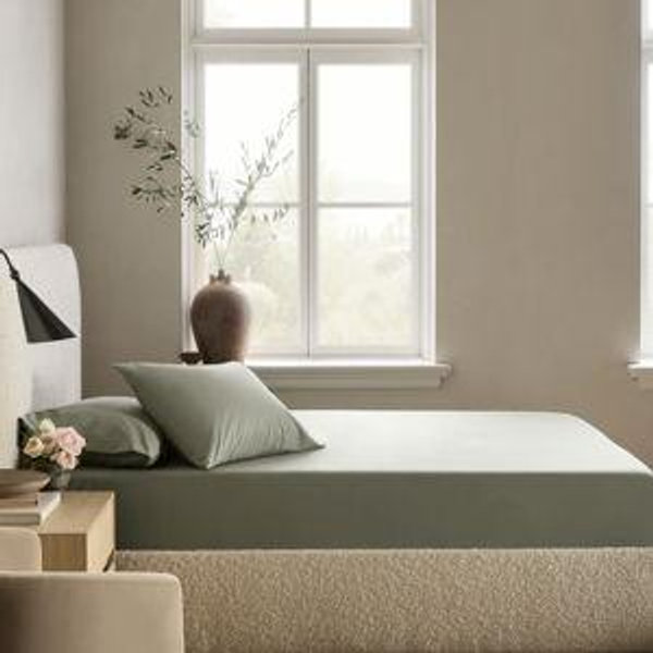 Classic Organic Percale Fitted Sheet Set in Dried Sage