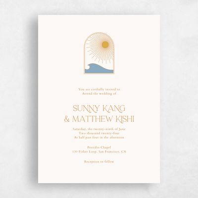 Linen, Beige Wedding Invitation - Tramonti Portrait