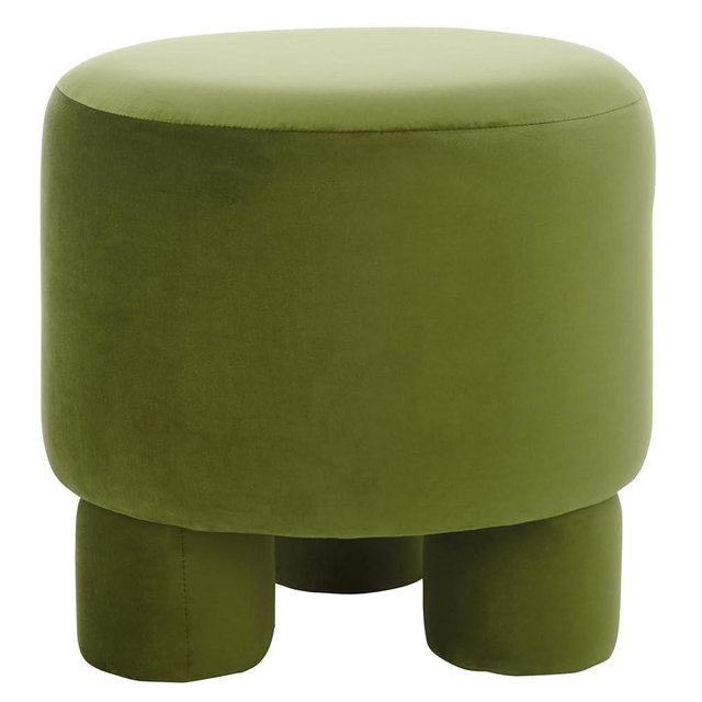 SAFAVIEH Home Collection Naref Olive Green Velvet Round Ottoman