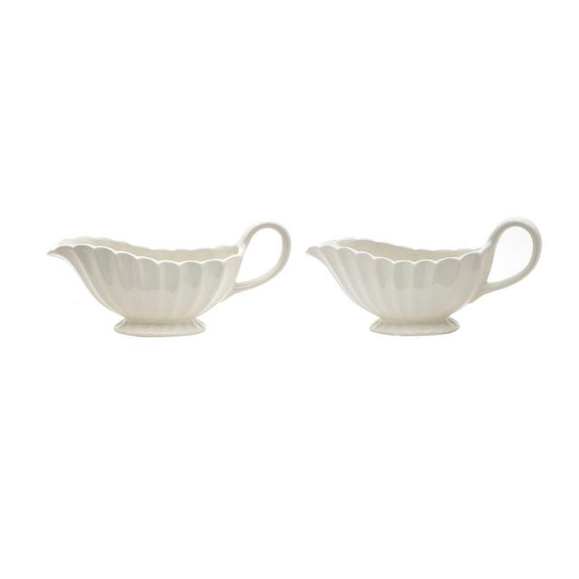 Harvest Turkey Scallop Edge Gravy Boats in White (Set of 2)
