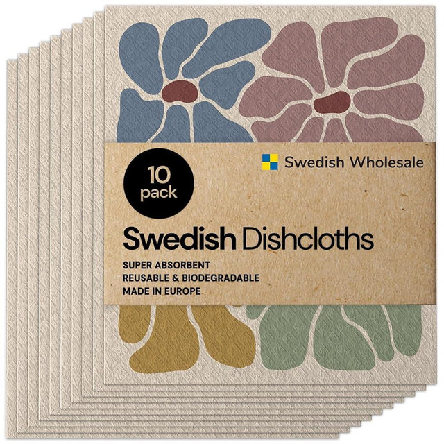 Swedish Wholesale Swedish DishCloths for Kitchen- 10 Pack Reusable Paper Towels Washable - Eco Friendly Cellulose Sponge Microfiber Dish Cloths - Kitchen Essentials - Red Flower