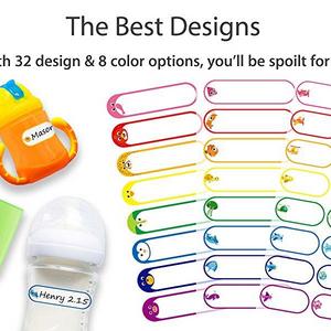 Baby Bottle Labels for Daycare, Waterproof Write-On Name Labels, Assorted Sizes & Colors, Pack of 64, Plus 2 Bonus Gifts (Rainbow)