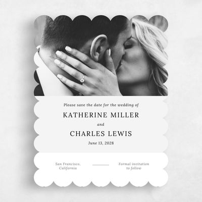 White Scalloped Wedding Save the Date - Stevens Photo