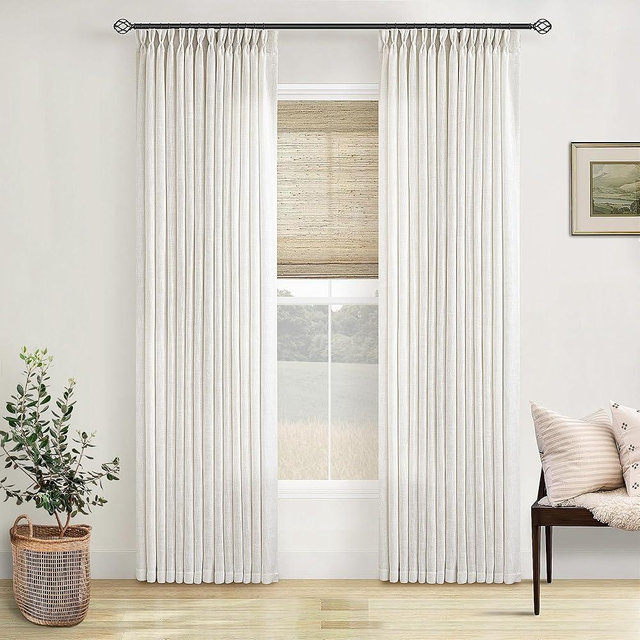 TWODRAPES Natural Pinch Pleated Linen Curtains 78 Inches Long 2 Panels for Living Room Bedroom Memory Training Shaped Semi Sheer Pleat Drapes with Hooks Rings Light Filtering Window Curtain 40x78