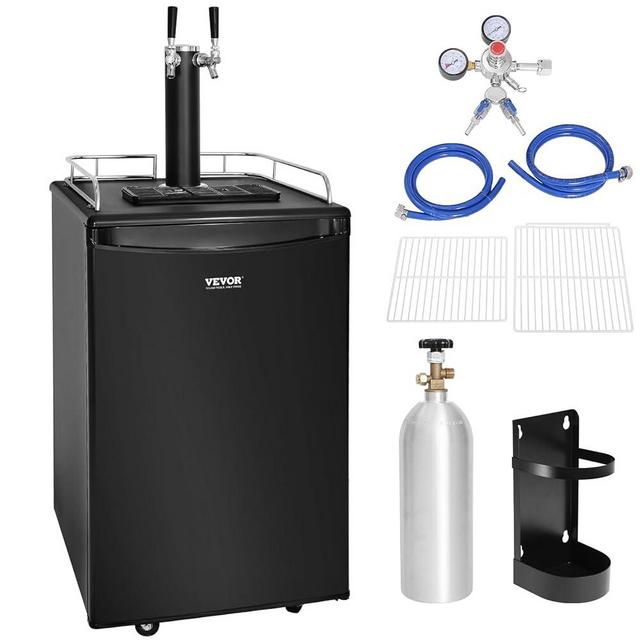VEVOR Beer Kegerator, Dual Tap Draft Beer Dispenser, Full Size Keg Refrigerator With Shelves, CO2 Cylinder, Drip Tray & Rail, 32°F- 50°F Temperature Control, Holds 1/6, 1/4, 1/2 Barrels, Black