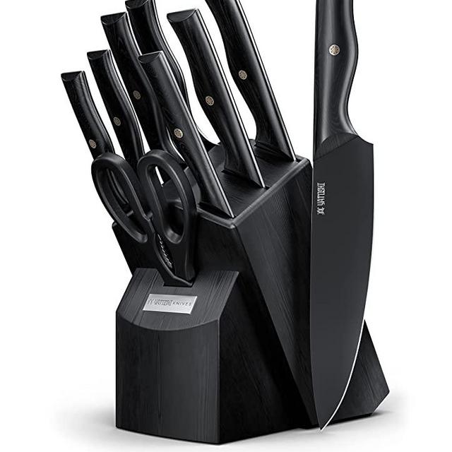 NEW Yatoshi 9 Piece Knife Block - Onyx Black Titanium Nitride Coating- Ultra Sharp High Carbon Stainless Steel - Black Pakkawood Ergonomic Handle