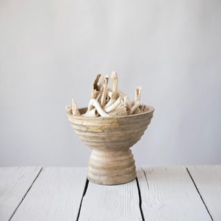 Ridged Mango Wood Footed Bowl