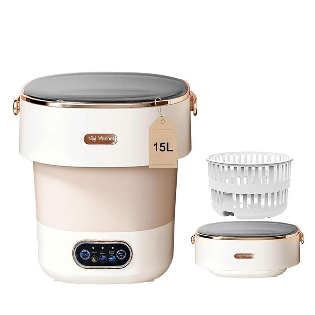 Portable Washing Machine,Mini Washer 15L Upgraded With Spin Basket,Small Clothes Folding Washing Machine Of Underwear, Baby And Small Clothes,Suitable For Home Apartments Dormitories, Hotels Khaki