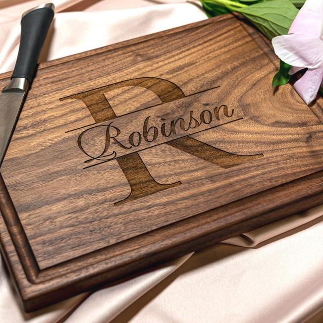 Personalized Cutting Board, Custom Wedding, Anniversary or Housewarming Gift Idea, Wood Engraved Charcuterie, for Friends and Family, Monogram Initial Design 004