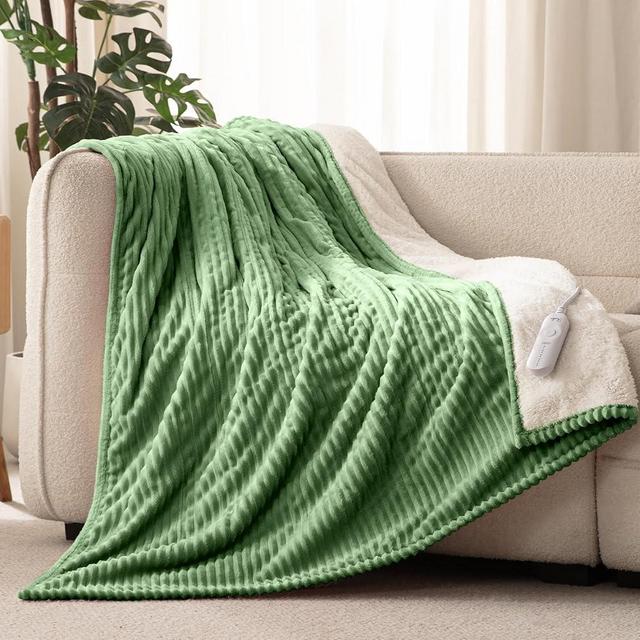 Reaks Electric Heated Throw Blanket, Silky Soft Flannel & Sherpa Heating Blanket Throw with 5 Heat Levels & 3 Hours Auto Off, Warm Gifts for Women Mom Grandma, ETL Certified (50x60 inches, Green)