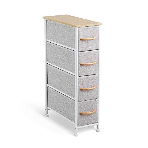 McNeil 4 Drawers Fabric Dresser Narrow Vertical Storage Tower Organizer Unit for Bedroom Office Laundry Closet Entryway Hallway Nursery Room, Gray