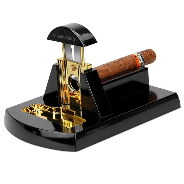 Hancigar Cigar Cutter Classic Stainless Steel Sharp Blade Table Top Cigar Guillotine Smoking Ash Tray Luxury Gifts for Men, Black