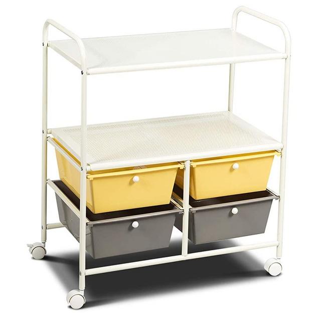 Giantex Rolling Storage Cart w/ 4 Drawers 2 Shelves Metal Rack Shelf Home Office School Beauty Salon Utility Organizer Cart with Wheels (Yellow)