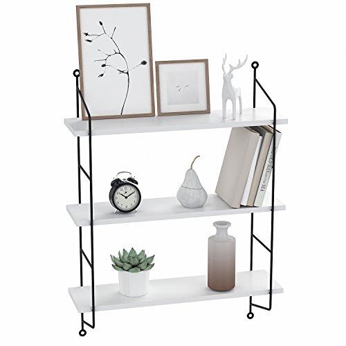 Floating Shelves Wall Mounted, Industrial Metal Frame Wood Wall Storage Shelves for Bedroom, Living Room, Bathroom, Kitchen, Office and More, 3 Tier(White)
