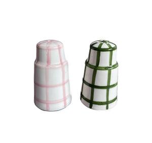 Salt N’ Pepa Salt & Pepper Dispenser in Pink & Forest Green Gingham