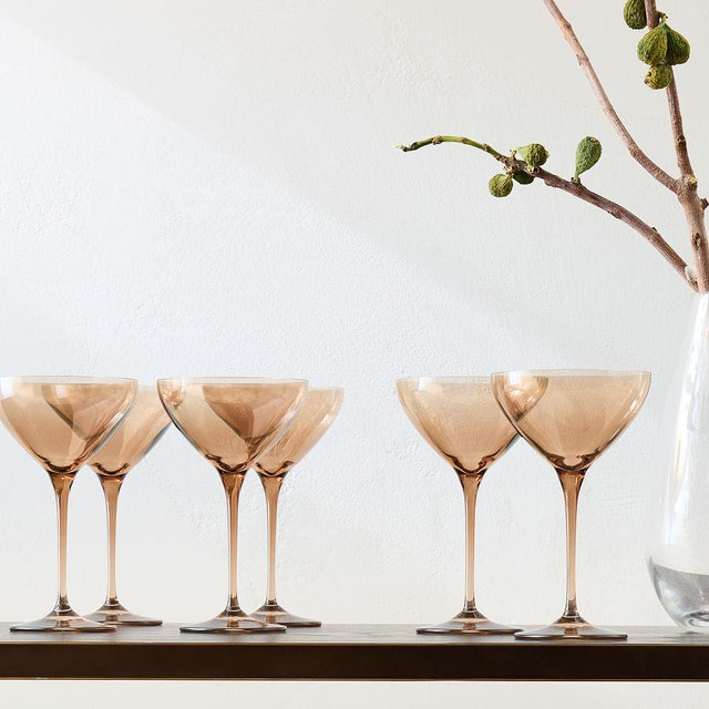 Estelle Colored Glass Martini Glass Set Amber Smoke