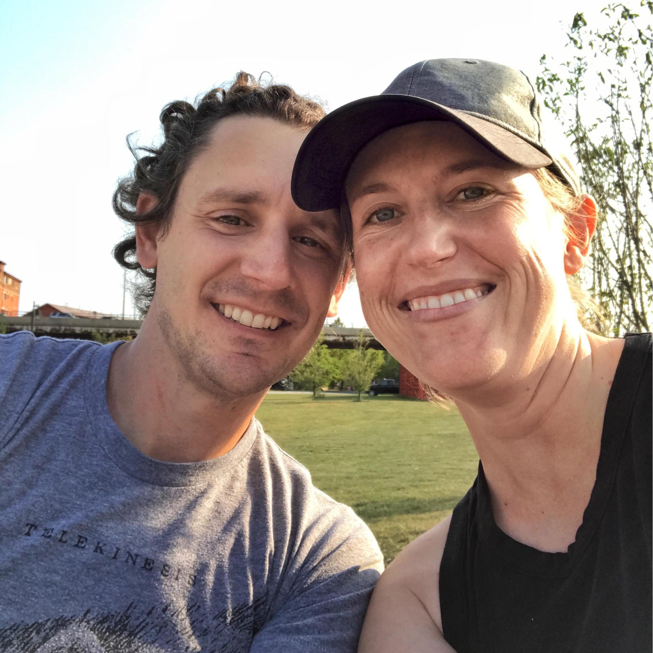 Right after David proposed - Caitlin with no makeup, a ball cap and sweatpants. Lol.