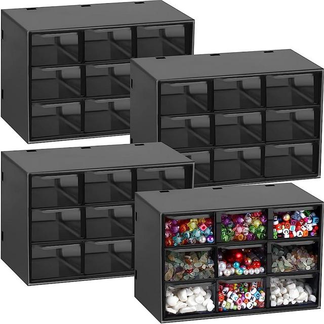 4 Pack Desktop Storage Organizer with 9 Drawers Craft Organizer with Mini Drawers Plastic Organizers and Storage Drawers for Craft Art Jewelry Cosmetics Sewing Supplies Storage (Black)