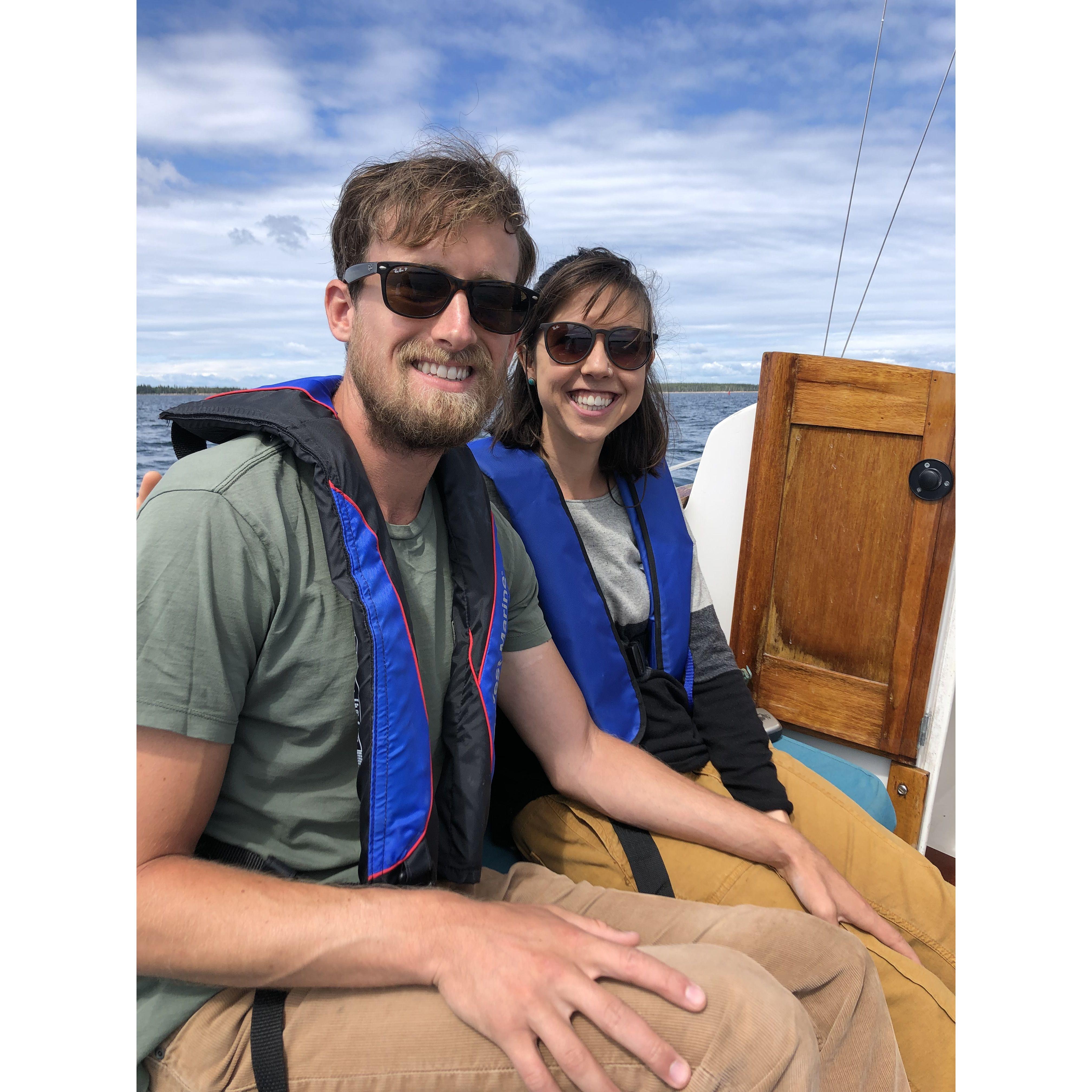 Sailing with Alex's grandparents David and Alice in beautiful Maine!