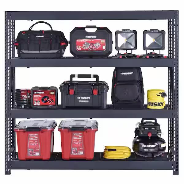Husky 4-Shelf Metal Industrial Duty Freestanding Garage Storage Shelving Unit in Black (77 in. W x 72 in. H x 24 in. D) N2W772472W4B