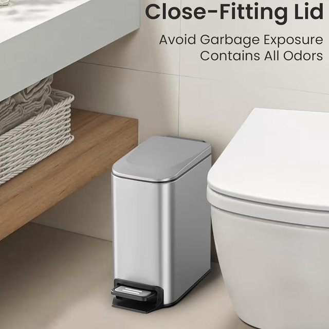 Cesun Small Bathroom Trash Can with Lid Soft Close, Step Pedal, 6 Liter / 1.6 Gallon Stainless Steel Mini Garbage Can for Office, Outdoor Trash Bin with Removable Inner Bucket (Silver)