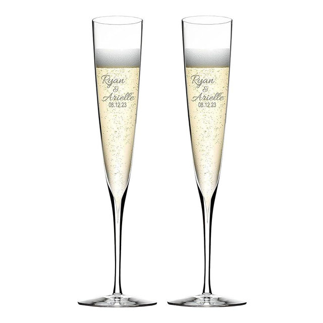 Waterford Personalized Elegance Trumpet Wedding Champagne Flutes, Set of 2 Custom Engraved Crystal Champagne Glasses for Bride and Groom, Wedding or Anniversary
