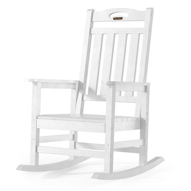 SUUNYN Oversized Outdoor Rocking Chair, High Back Porch Rocker Chair, HDPE All Weather Resistant Rocking Chairs for Patio,380lbs Weight Capacity, White