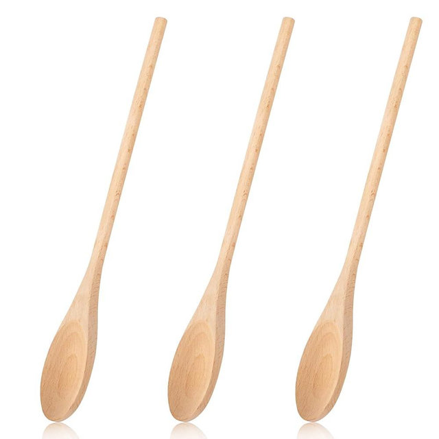 WYOMER 3 PCS Wooden Spoons for Cooking, 12 Inch Long Handle Made of Natural Beechwood, Cooking Mixing Oval Spoons to Baking, Stir Meals, Tasting Stirring Food