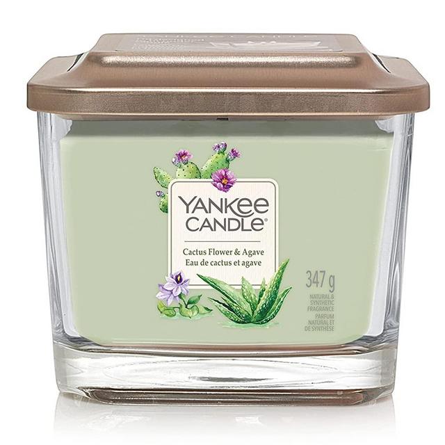 Yankee Candle Square Scented Candle | Cactus Flower & Agave Medium 3-Wick Candle | Up to 38 Hours Burn Time | Elevation Collection with Platform Lid
