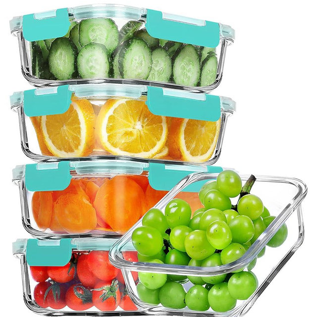 VERONES 5 Pack 36 OZ Glass Meal Prep Containers, Airtight Glass Lunch Containers Set, Glass Food Storage Containers with Lids,BPA-Free, for Microwave, Oven, Freezer & Dishwasher Friendly,Green