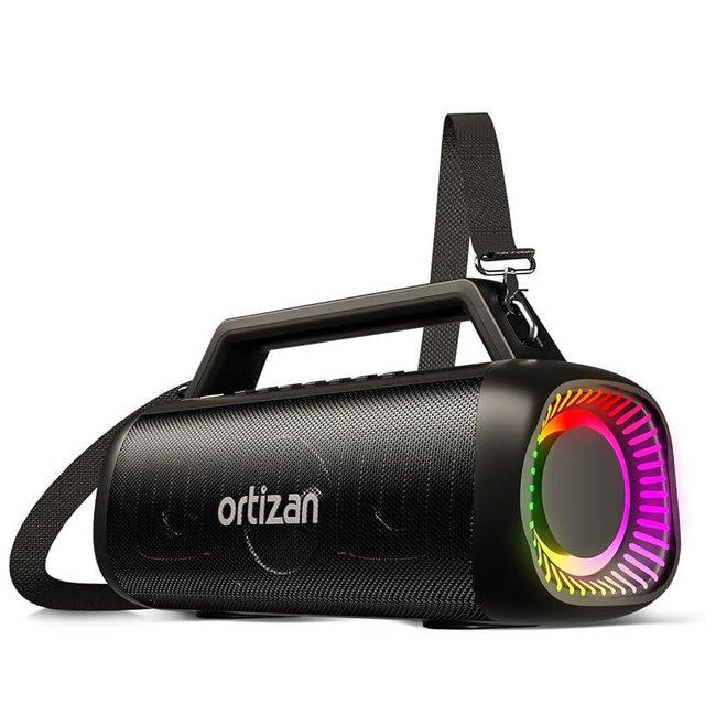 Ortizan 80W Speakers Bluetooth Wireless Loud with Bass, 24H Playtime, IPX7 Waterproof, Bluetooth 5.3, TWS Pairing, Large Outdoor Speaker with Lights, Portable for Garage, Camping and Beach - Black