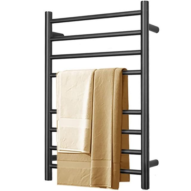 SHARNDY Towel Warmer Black for Bathroom Wall Mounted Drying Rack Plug-in Electric Heated Towel Rack Stainless Steel Round 8 Bars Bath Towel Heater ETW44-2 70W 27.56x19.69x4.41 inches