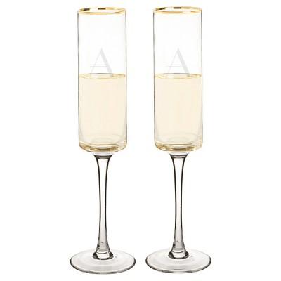 Monogram Gold Rim Champagne Flute Drinkware (Set of 2)