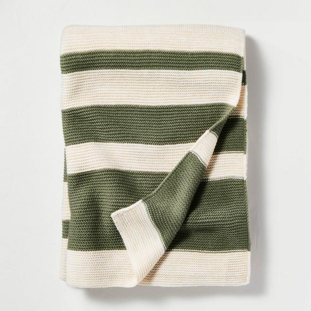 Color Block Stripe Throw Blanket Green/Oatmeal - Hearth & Hand™ with Magnolia