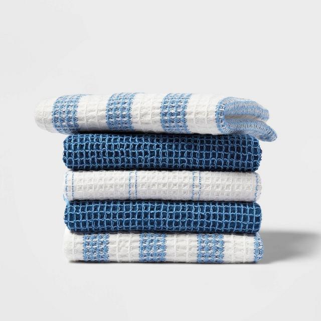 5pk Cotton Striped Waffle Dishcloths Blue - Threshold™
