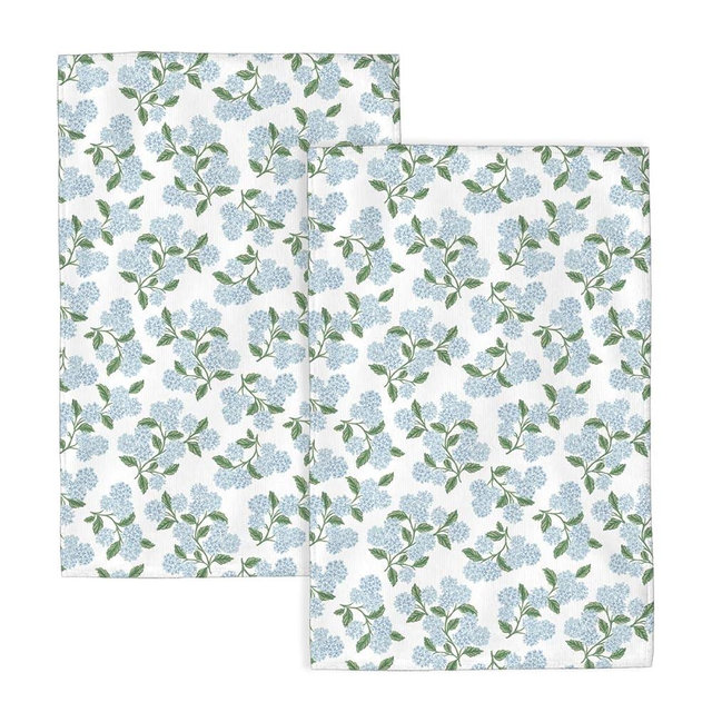 Sorktse Blue Hydrangea Floral Kitchen Towels Vintage Spring Floral Dish Towel 16×24 Inch Soft Absorbent Summer Flowers Hand Cloths for Kitchen Drying Decore Set of 2