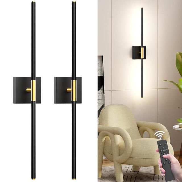 31.5 Inch Battery Operated Wall Sconce Set of Two, 8000mAh USB Rechargeable Wall Sconce with Remote Control, 360°Rotate Dimmable 3000K-6000K LED Wall Lights for Living Room, Hallway, Bedroom, (2 Pack)