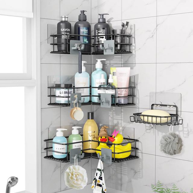 Corner Shower Caddy with Soap Dish, Black